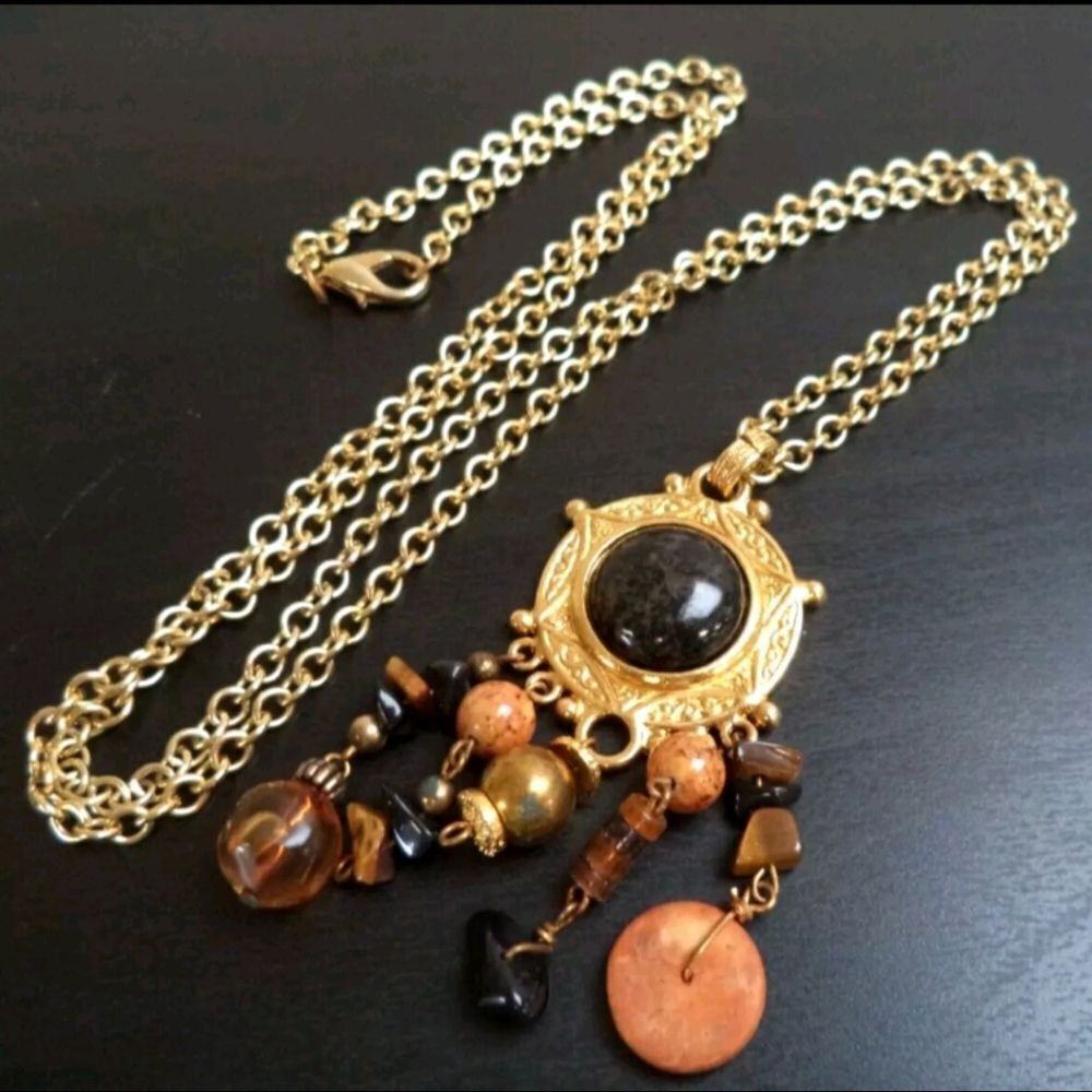 Express Pendant Necklace Multi-Color Gold Tone Chain 34"